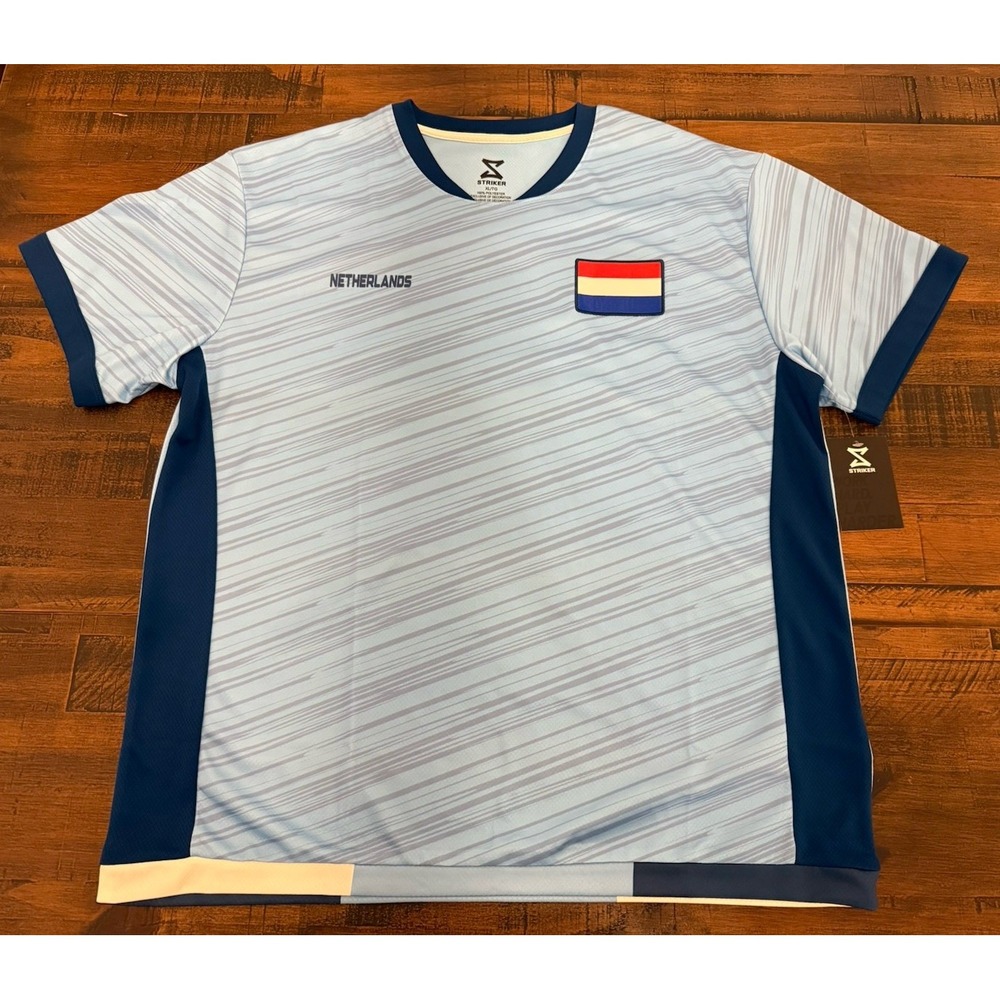 STRIKER Men's Netherlands Soccer Jersey Sz XL Striped Blue Patch NWT New